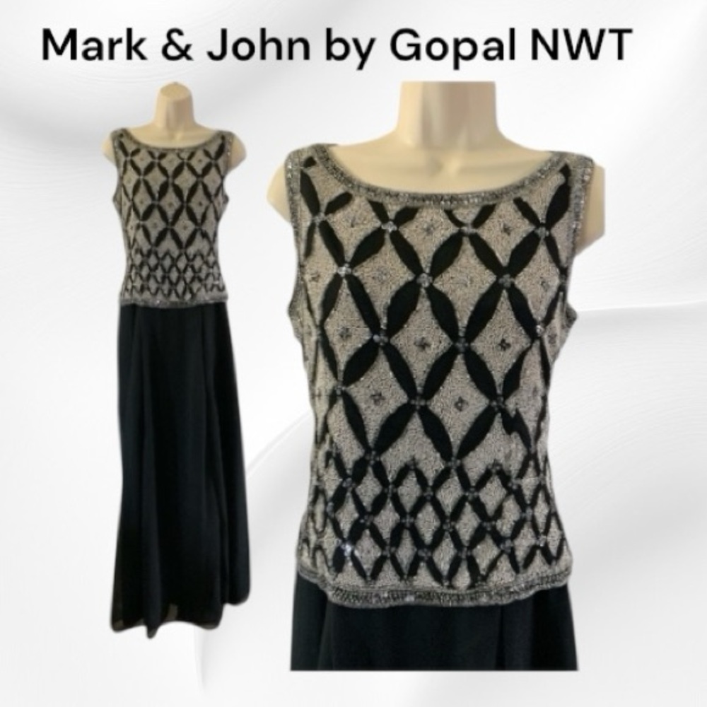 Mark & John by Gopal Vintage Silk Beaded Formal Gown NWT Size Medium (8-10) - Picture 2 of 5